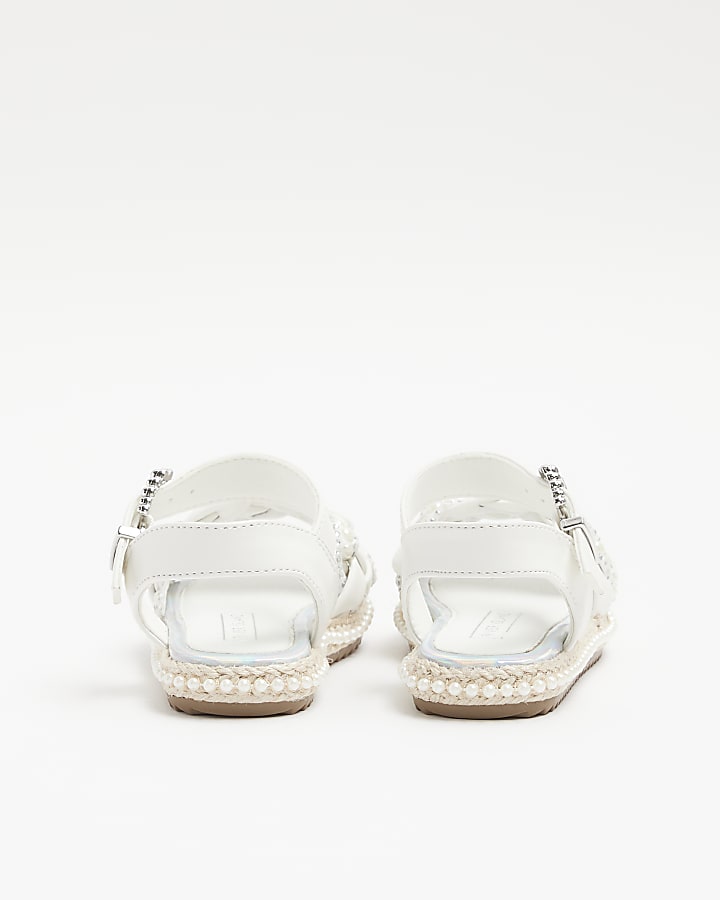 Mini girls white pearl espadrille sandals