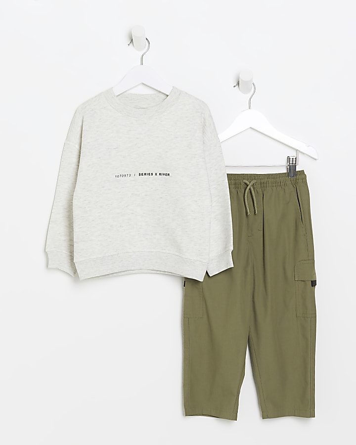 Mini boys khaki sweatshirt and joggers set