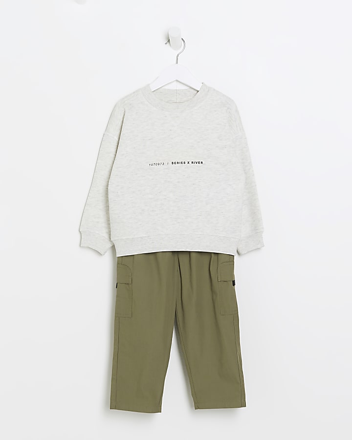 Mini boys khaki sweatshirt and joggers set