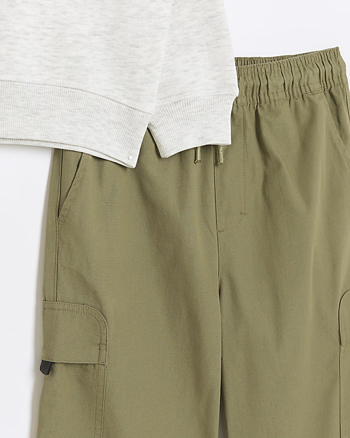 Boys khaki sweatshirt and cargo joggers set