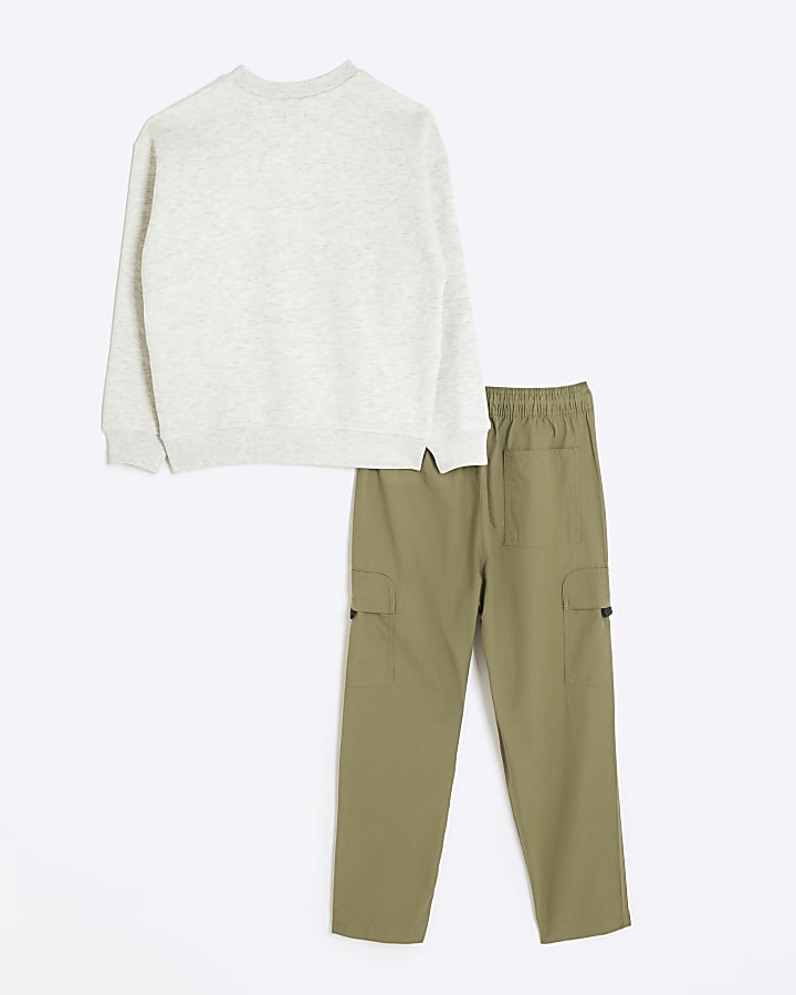 Boys khaki sweatshirt and cargo joggers set