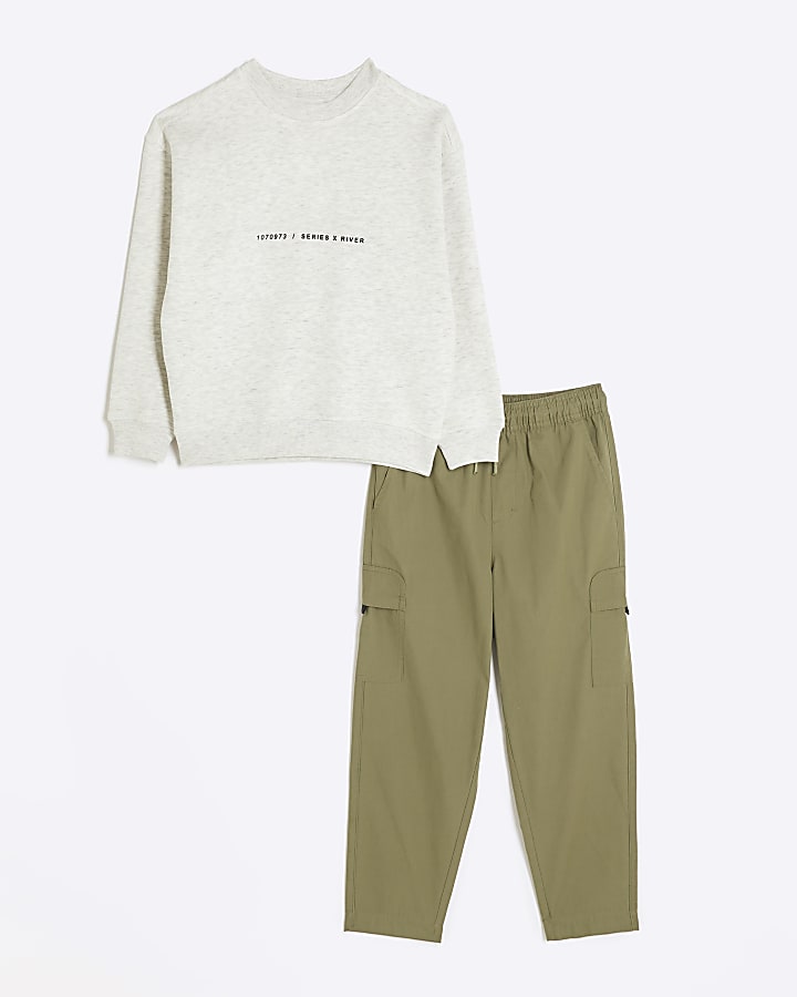 Boys khaki sweatshirt and cargo joggers set