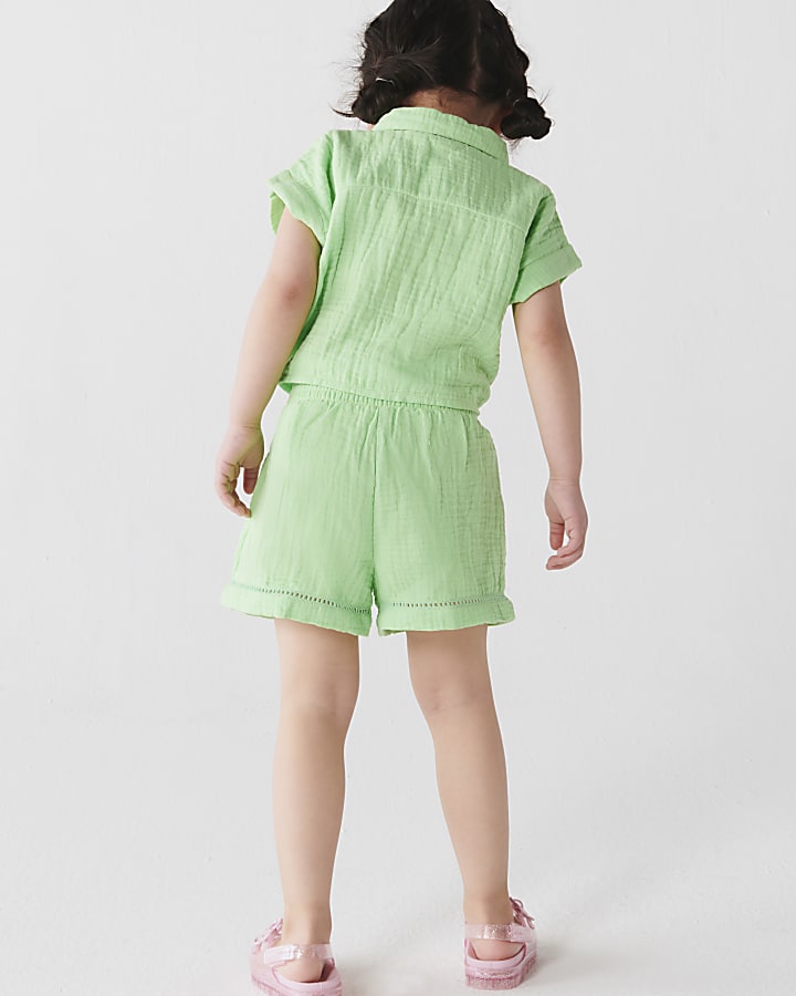 Mini Girls Green Textured Tie up top Set