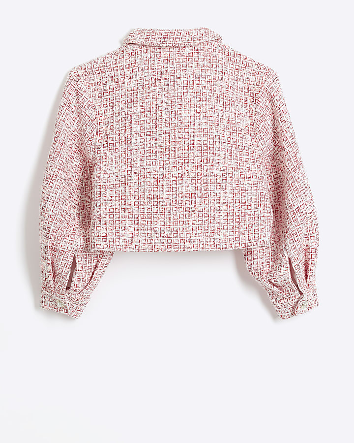 Girls Red Boucle Crop Jacket