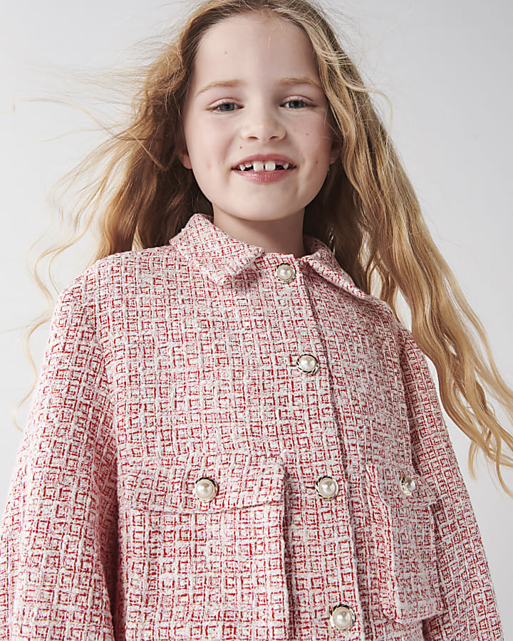 Girls Red Boucle Crop Jacket