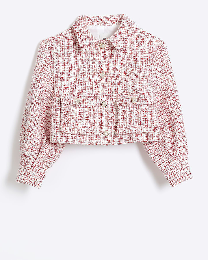 Girls Red Boucle Crop Jacket