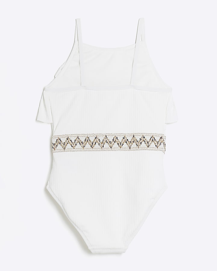 Girls white frill zig zag elastic swimsuit