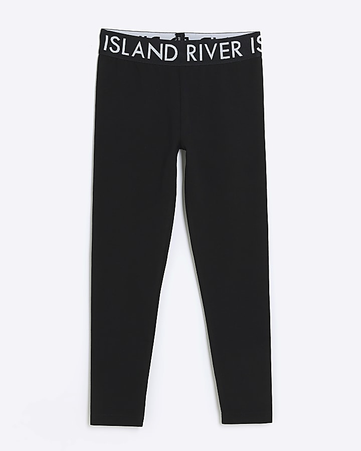 Girls black Ri elasticated leggings