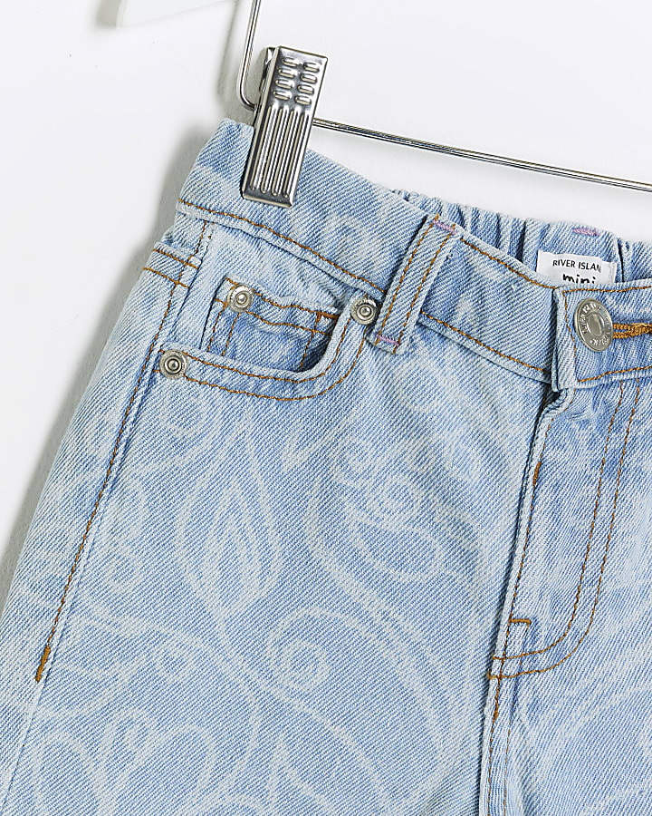 Mini girls blue floral mom jeans