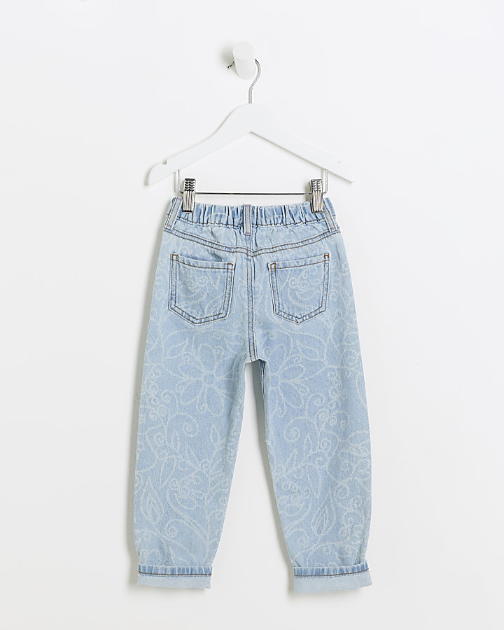 Mini girls blue floral mom jeans