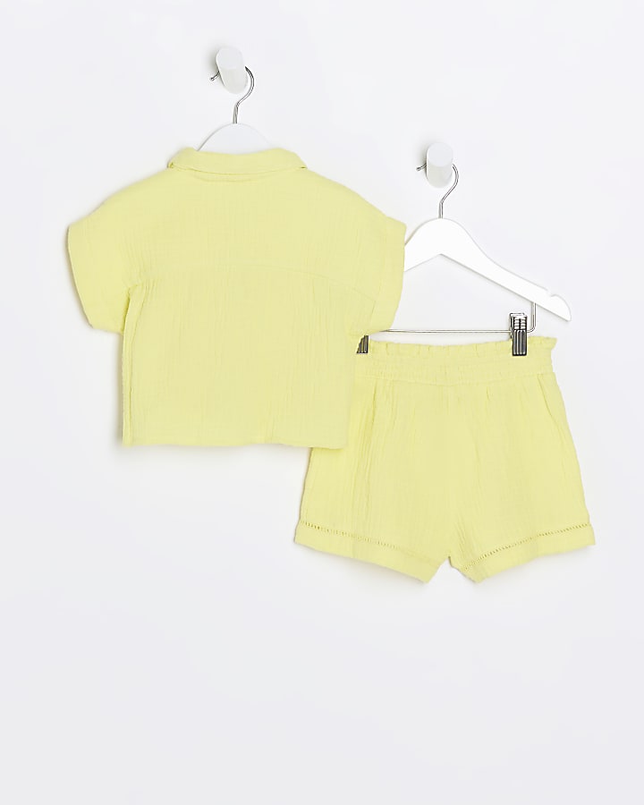 Mini girls yellow textured tie up top set