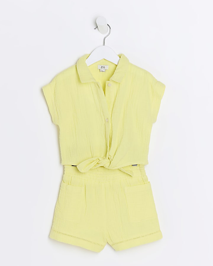 Mini girls yellow textured tie up top set