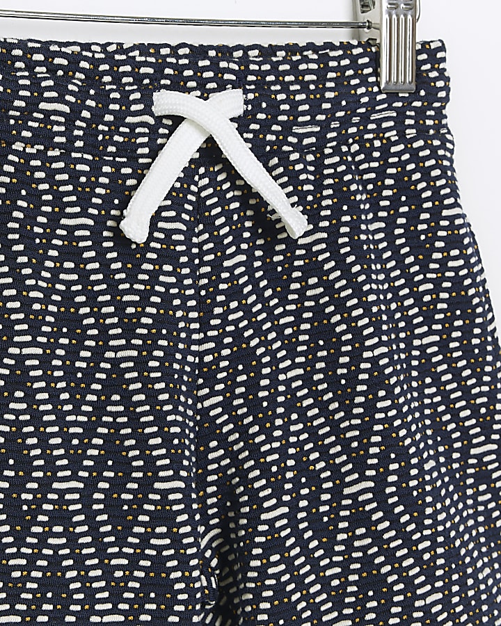 Mini boys navy textured geometric polo set