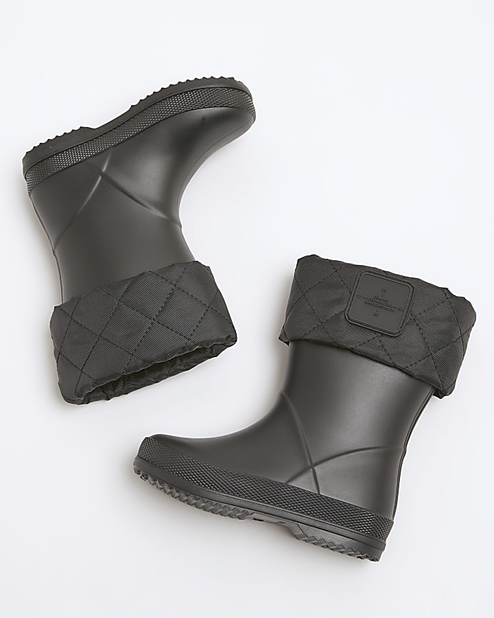 Mini boys black quilted wellie boots