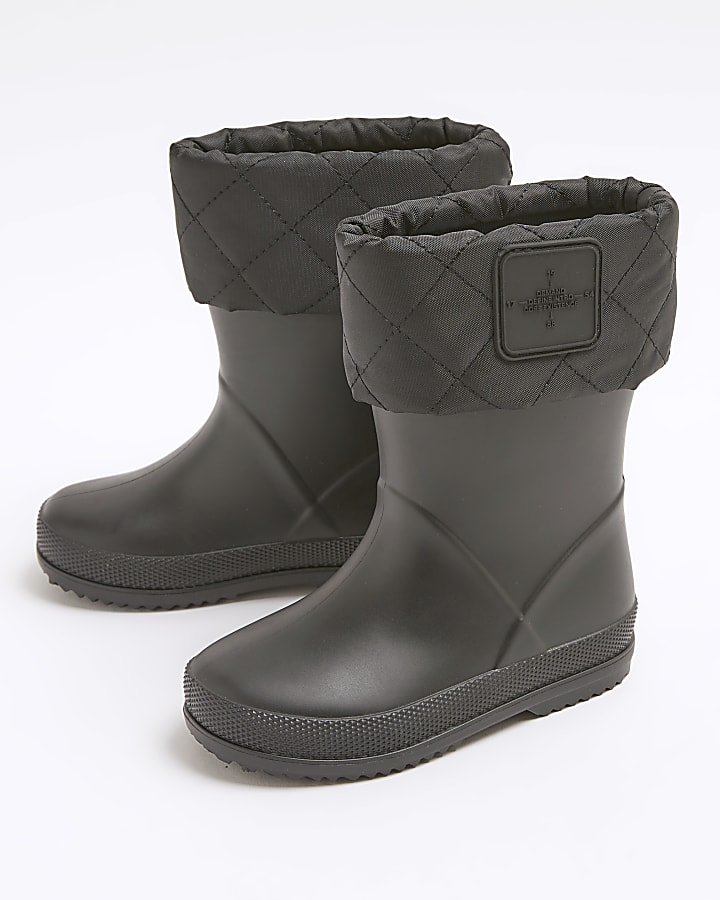 Mini boys black quilted wellie boots