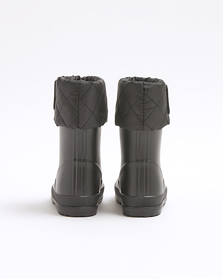 Mini boys black quilted wellie boots