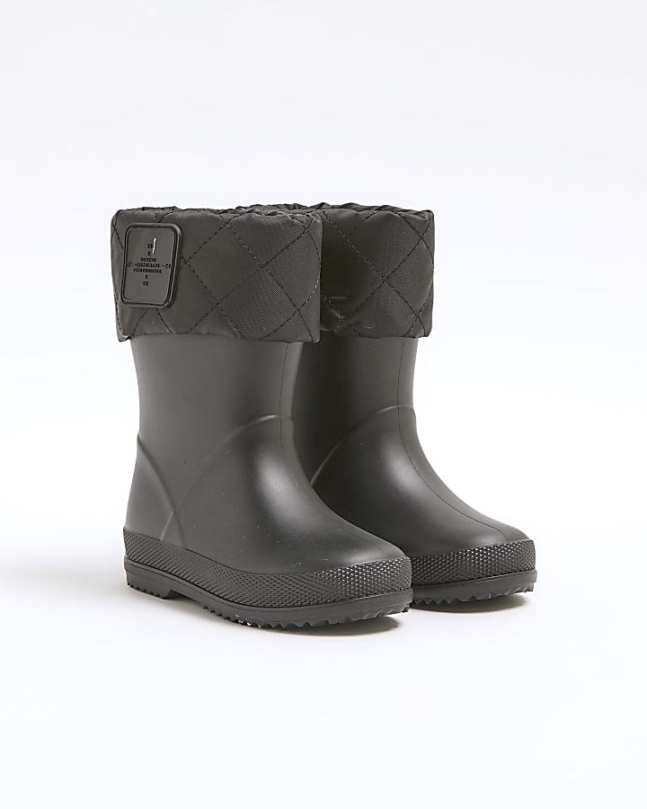 Mini boys black quilted wellie boots