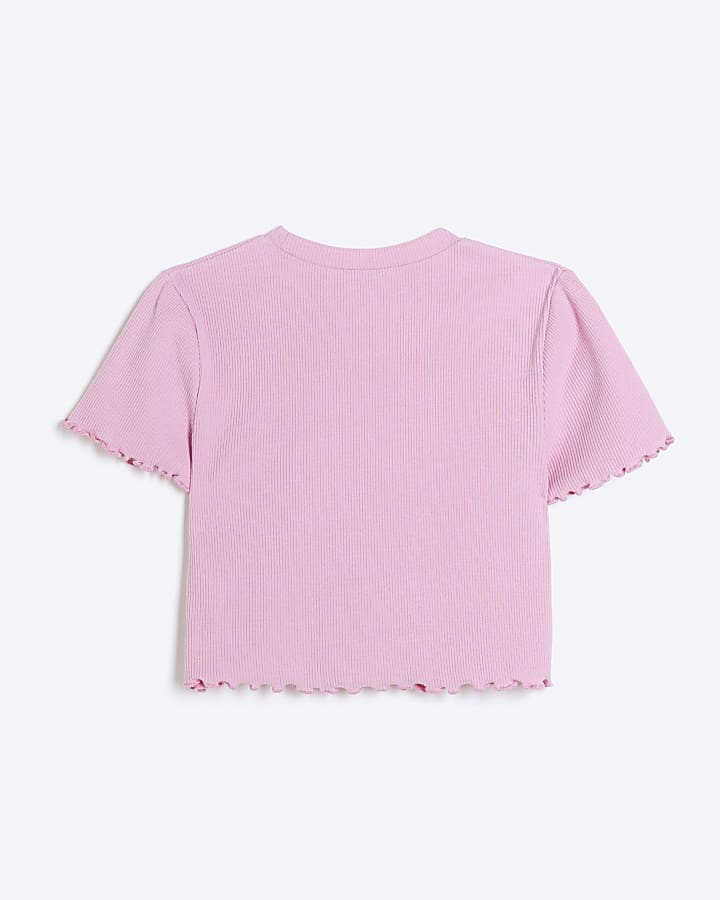 Girls pink embroidered logo crop t-shirt