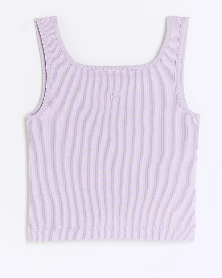 Girls purple rib embroidered logo crop vest