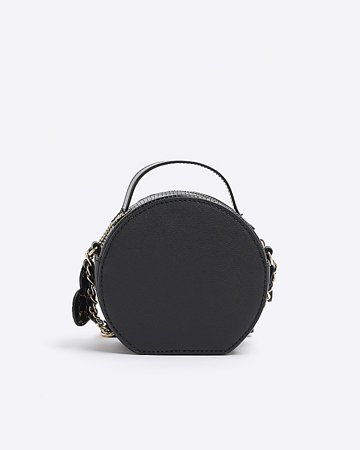 Girls black circle embossed cross body bag