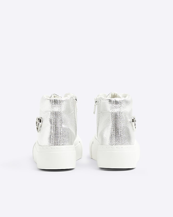 Girls silver metallic platform trainers