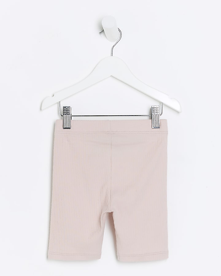 Mini girls pink plain rib cycle shorts