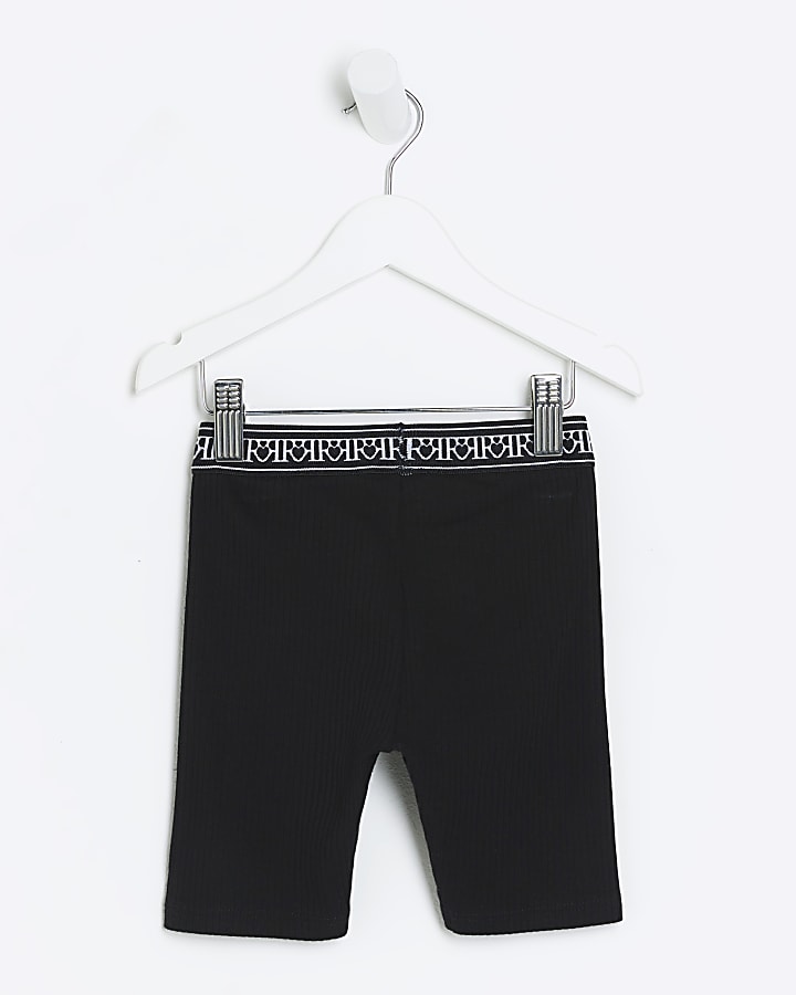 Mini girls black RI rib cycle shorts