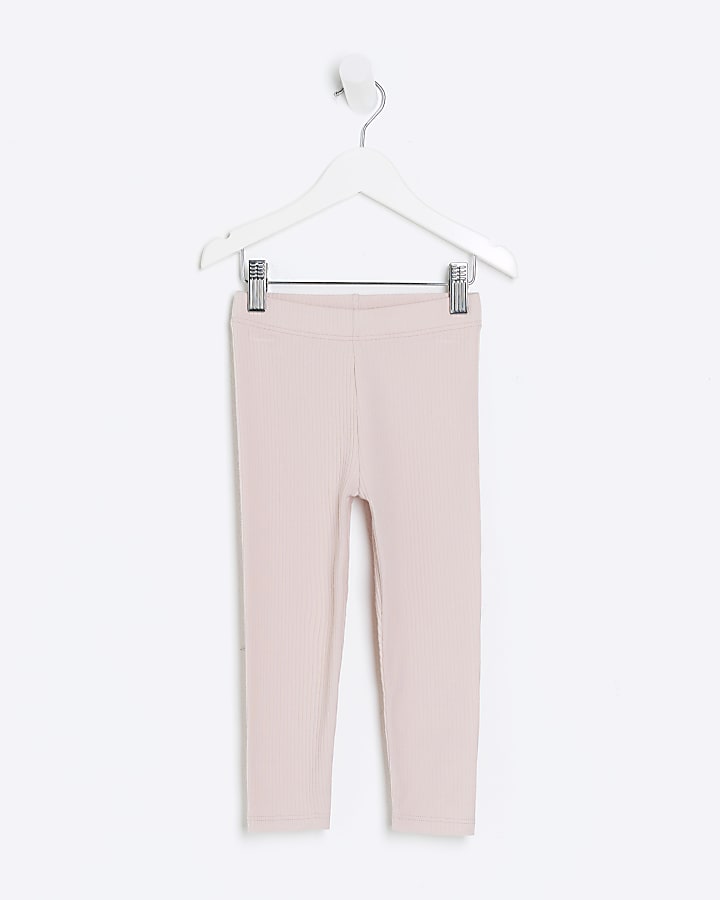 Mini girls pink plain rib leggings