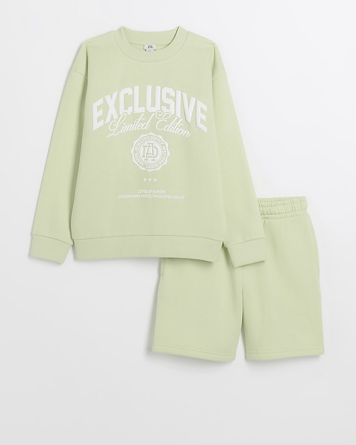 lime varsity sweat shorts set