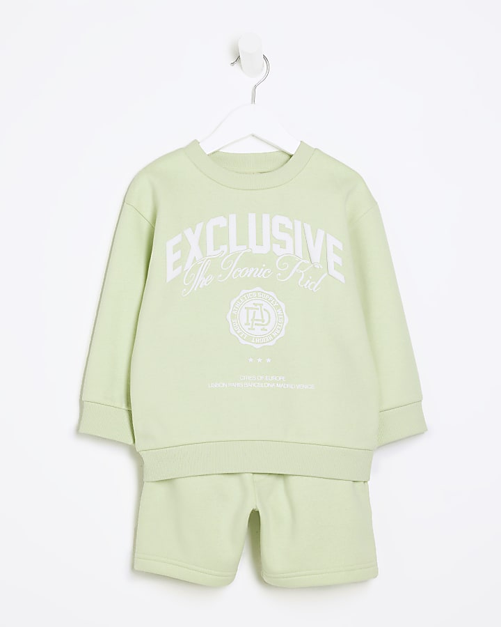 Mini lime green graphic sweatshirt set