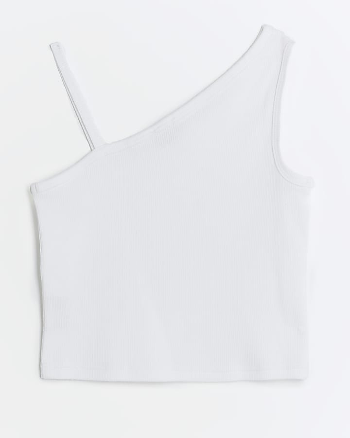 Girls white rib one shoulder vest top