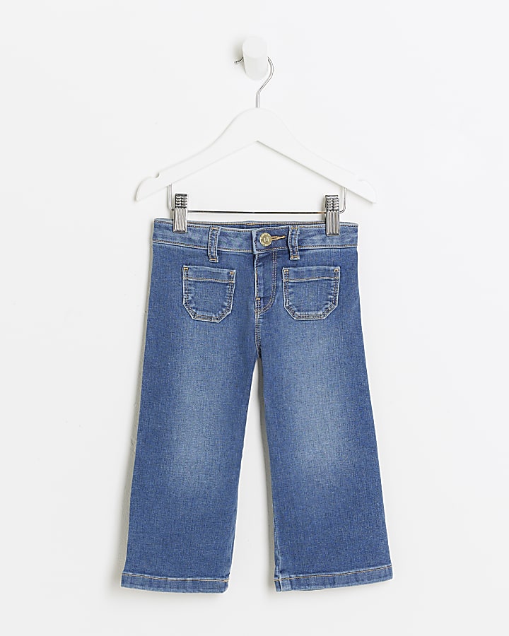 Mini girls blue pocket wide leg jeans