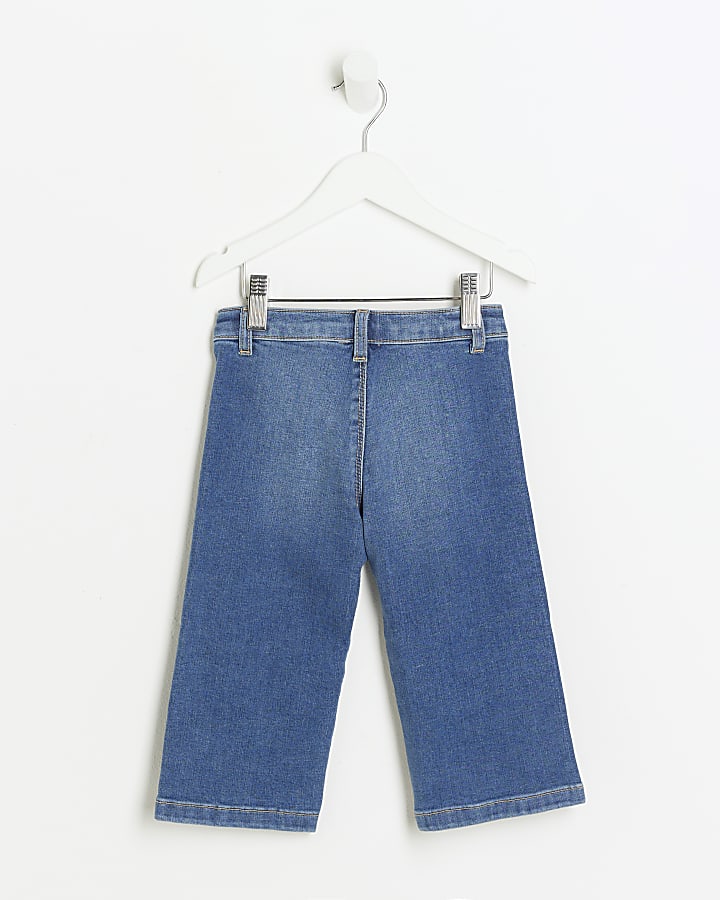 Mini girls blue pocket wide leg jeans