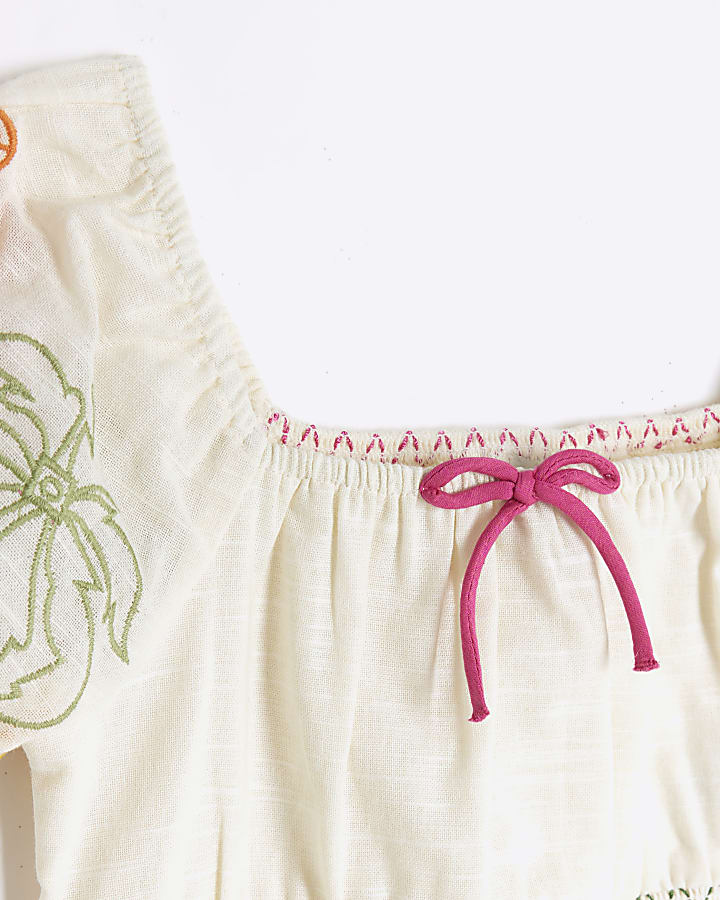 Girls Cream Embroidered Beach Set