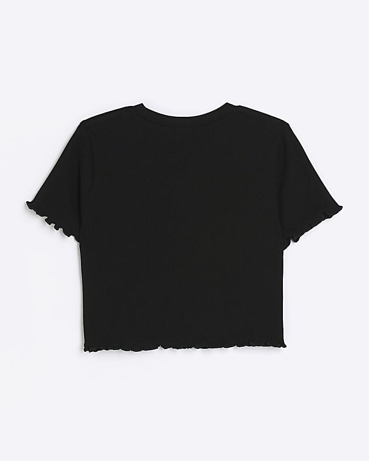 Girls black embroidered logo crop t-shirt