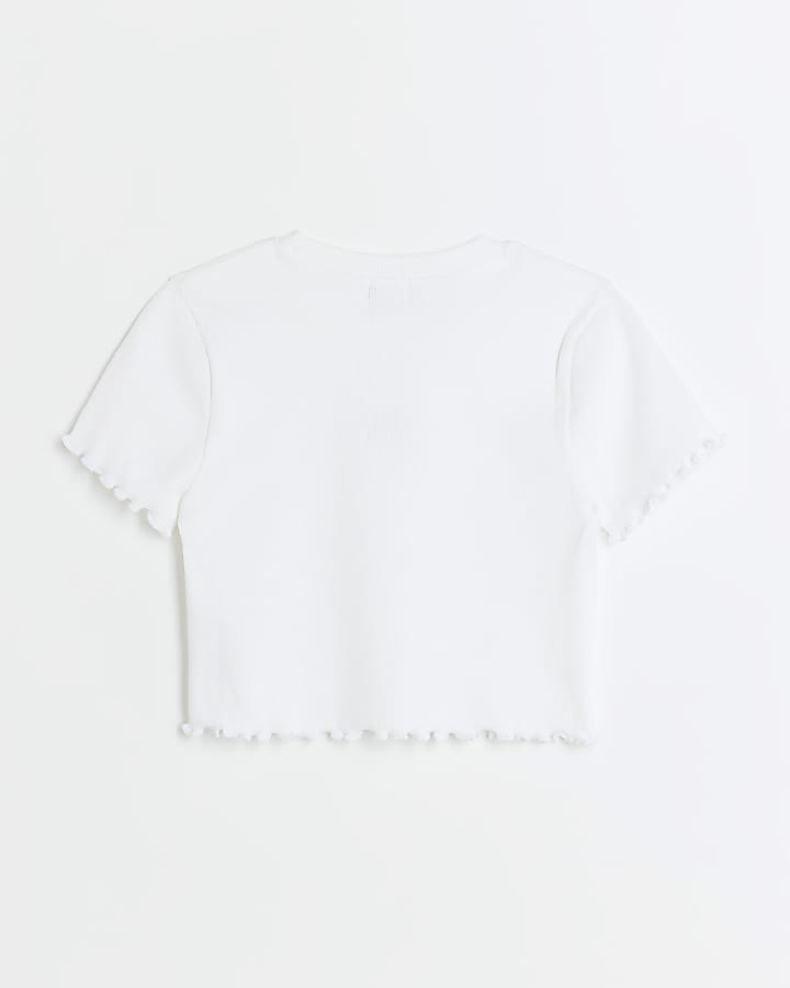 Girls white embroidered logo crop t-shirt