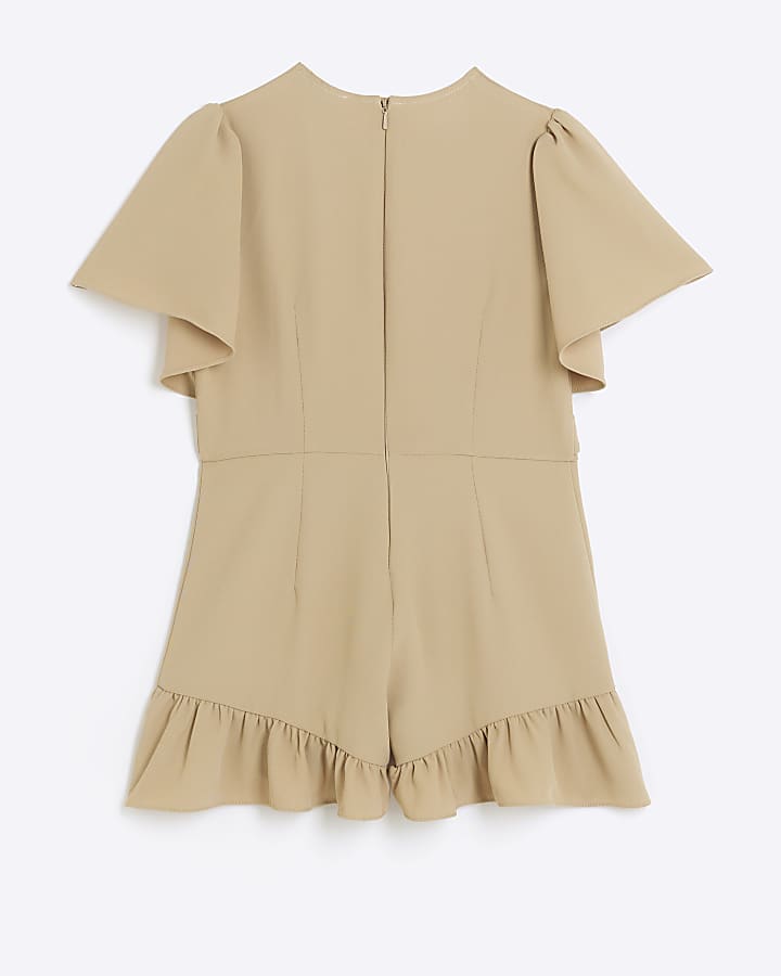 Girls beige short sleeve belted playsuit