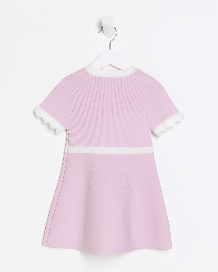 Mini girls pink taped knit dress