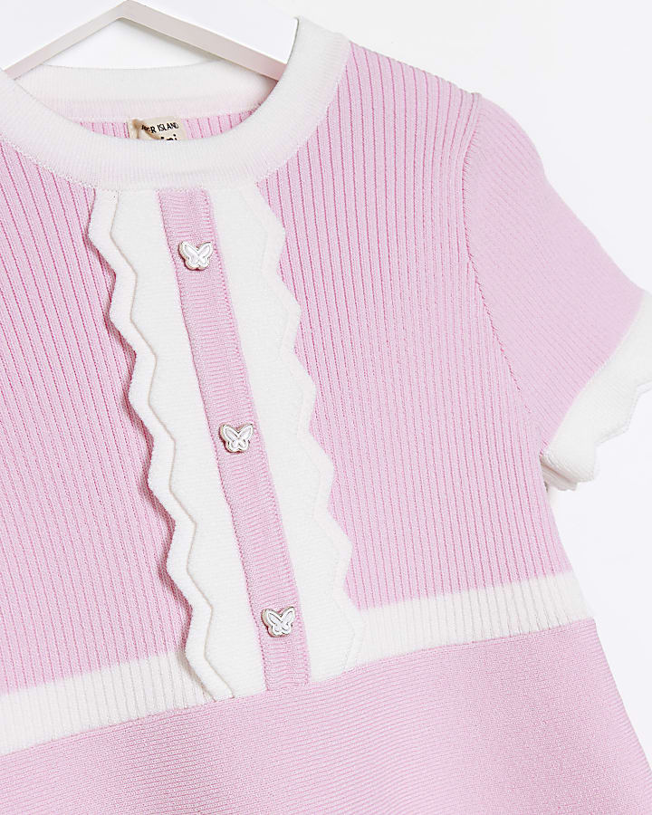 Mini girls pink taped knit dress