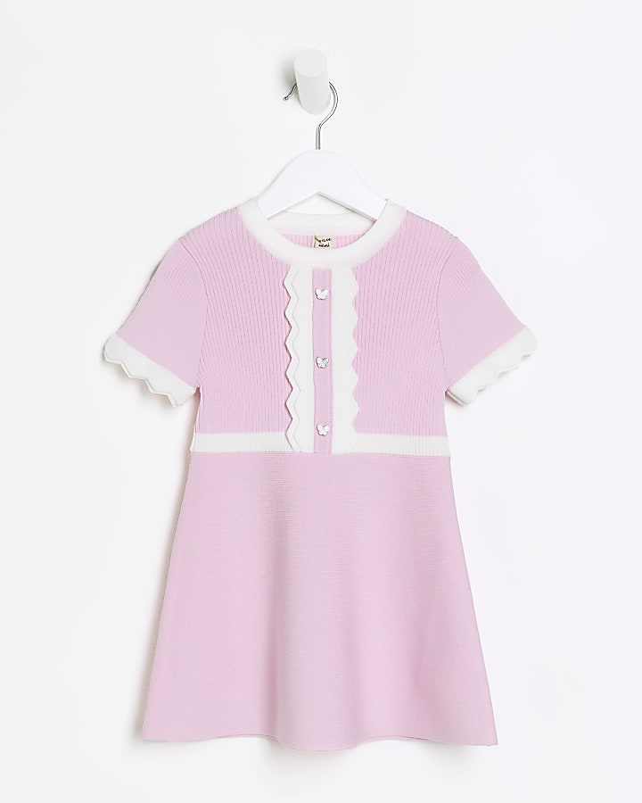 Mini girls pink taped knit dress