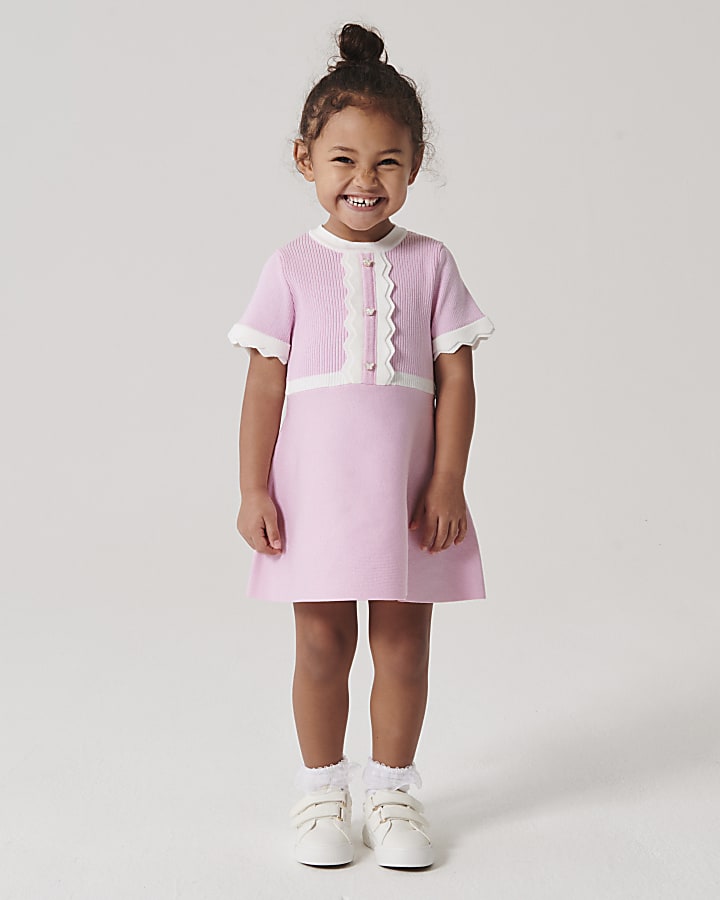 Mini girls pink taped knit dress