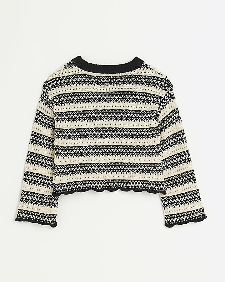 Girls beige stripe knitted crop jumper