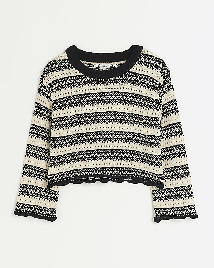 Girls beige stripe knitted crop jumper