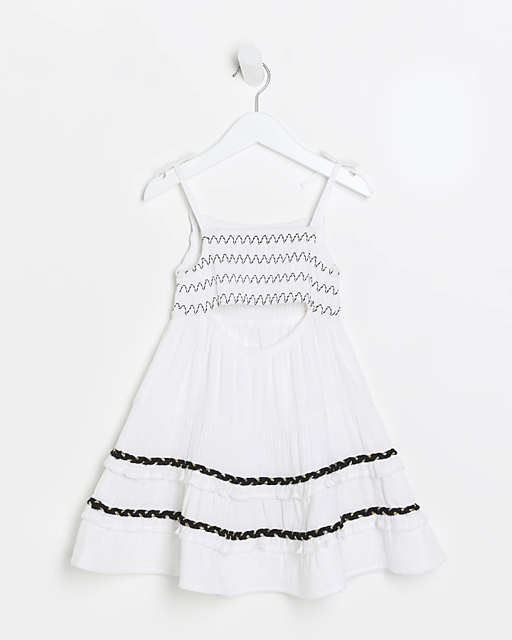 Mini Girls White Embroidered Tiered Dress