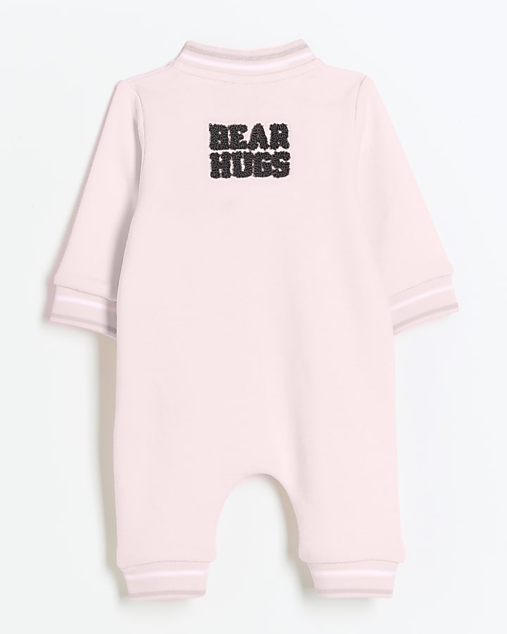 Baby girls pink bear zip up sleepsuit