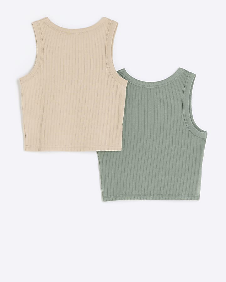 Girls khaki ribbed tank tops 2 pack