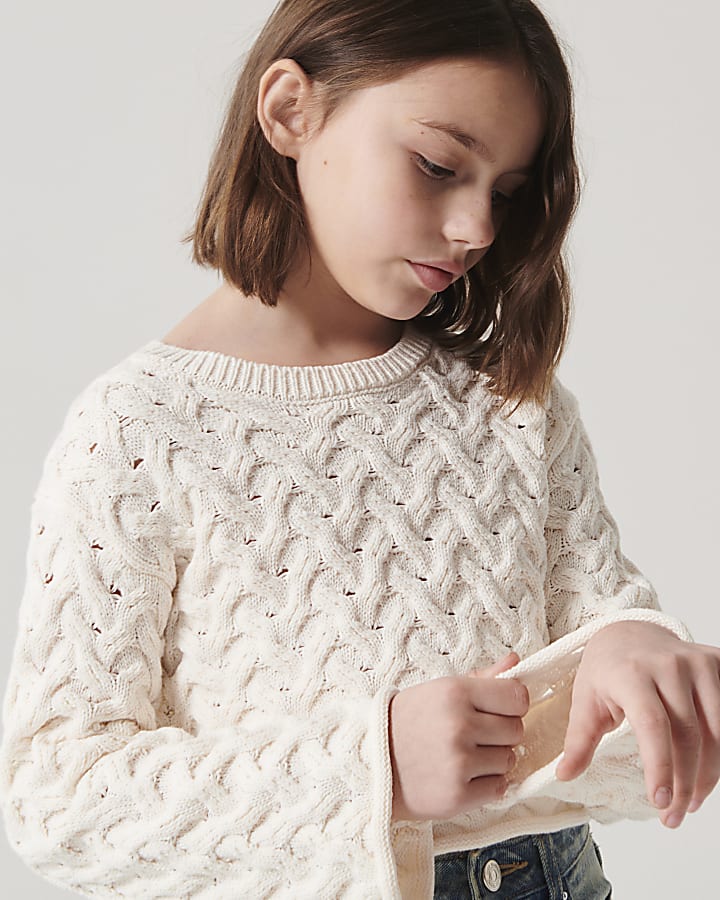 Girls cream textured jumper