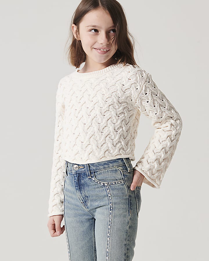 Girls cream textured jumper