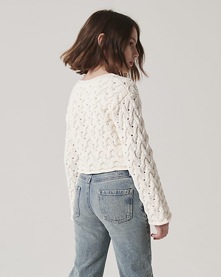 Girls cream textured jumper