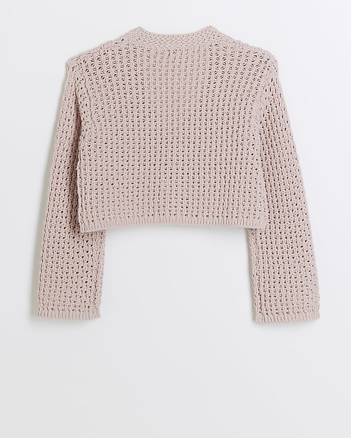 Girls pink crochet crop cardigan